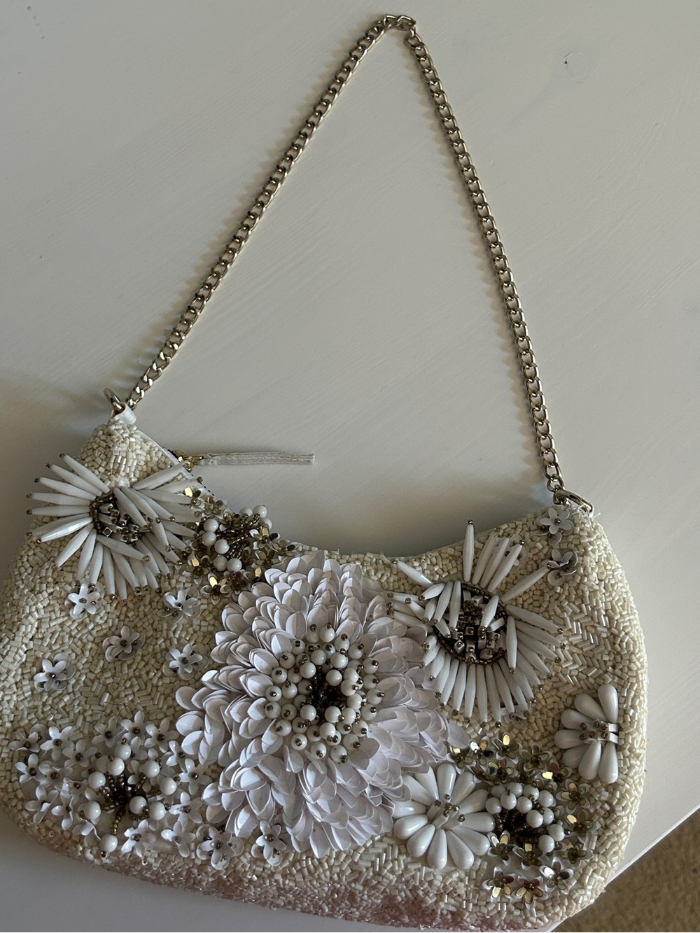 Beaded Ivory Floral Shoulder Bag